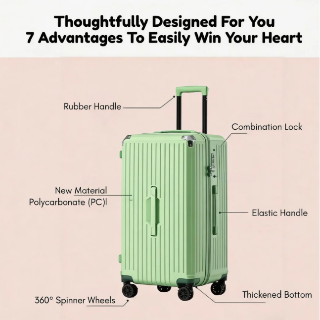 Large Capacity Durable Suitcase – Upgraded Cup Holder (Fresh Green) (TR-HARD-0041)