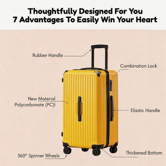 Large Capacity Durable Suitcase – Upgraded Cup Holder (Lemon Yellow) (TR-HARD-0042)