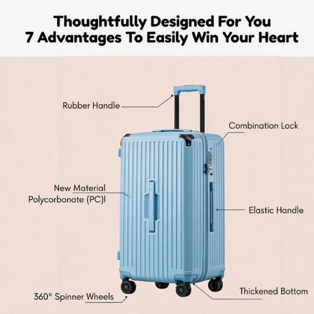 Large Capacity Durable Suitcase – Spinner Wheels (Glacier Blue) (TR-HARD-0037)