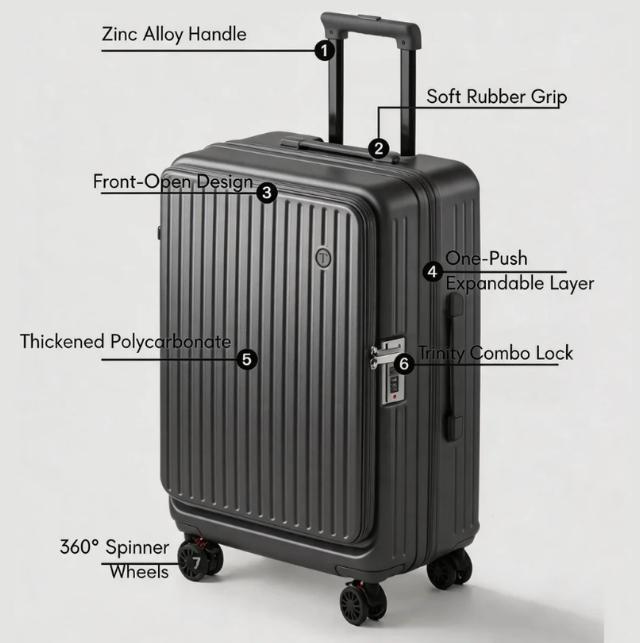 Side‑Open Suitcase – Aluminum Frame, Non‑Expandable, 1/9 Split (Pearl Gray) (TR-HARD-0089)