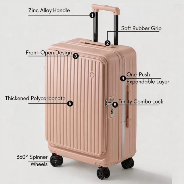 Side‑Open Suitcase – Aluminum Frame, Non‑Expandable, 1/9 Split (Milk Tea) (TR-HARD-0088)