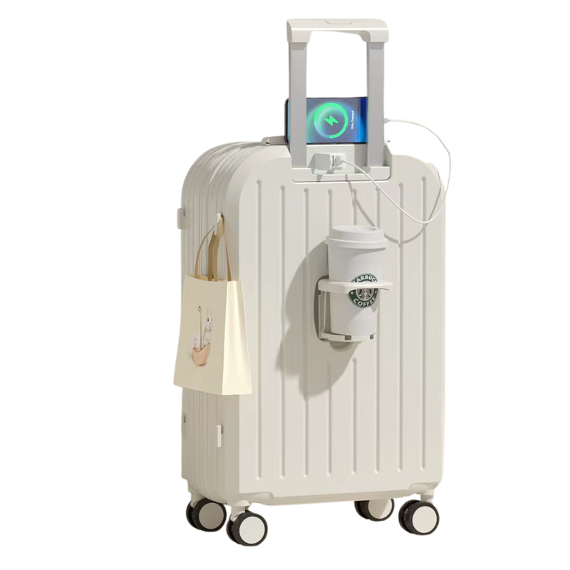 Little Fresh Suitcase – USB & Cup Holder (Milky White) (TR-HARD-0026)