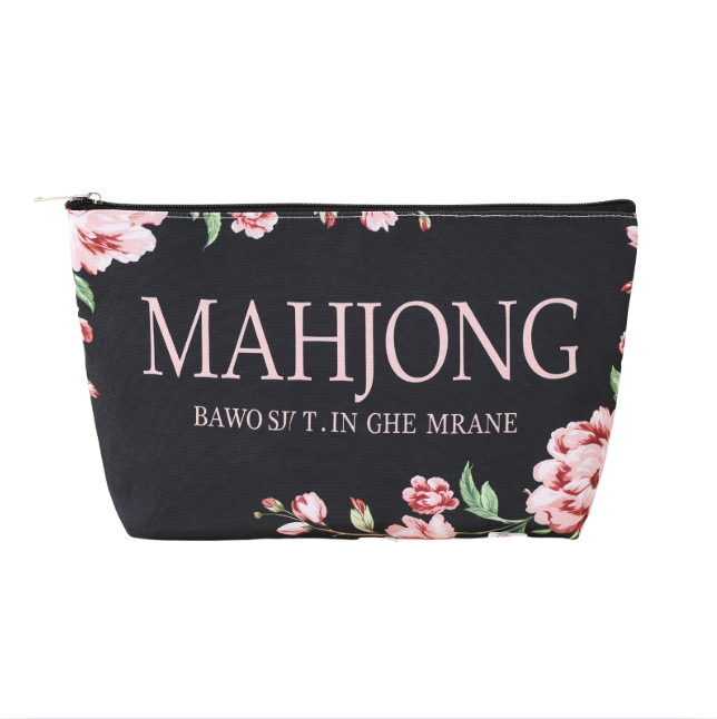 Retro Flower Stamen Waterproof Portable Mahjongg Storage Bag – Black (MJ-CP-0009)