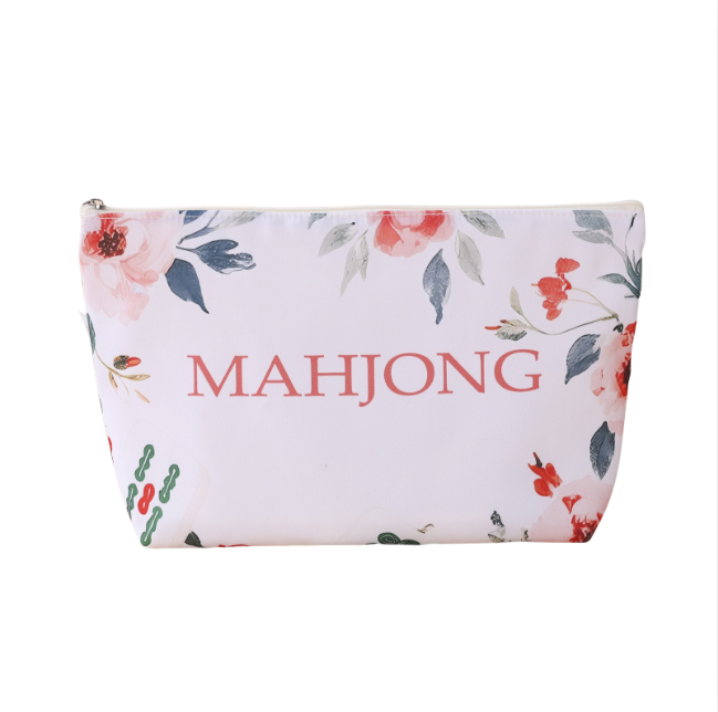 Retro Flower Stamen Waterproof Portable Mahjongg Storage Bag – White (MJ-CP-0011)