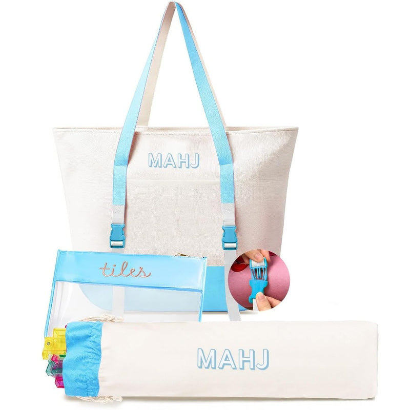 Canvas Three-Piece Mahjongg Storage Bag – Large Capacity, Travel & Cosmetic Bag (Blue) (MJ-CP-0005)