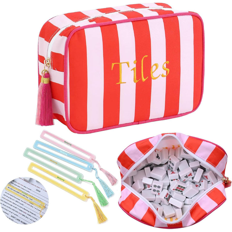New Striped Handheld Large Capacity American‑Style Mahjongg Storage Bag – Nordic Design (MJ-CP-0014)