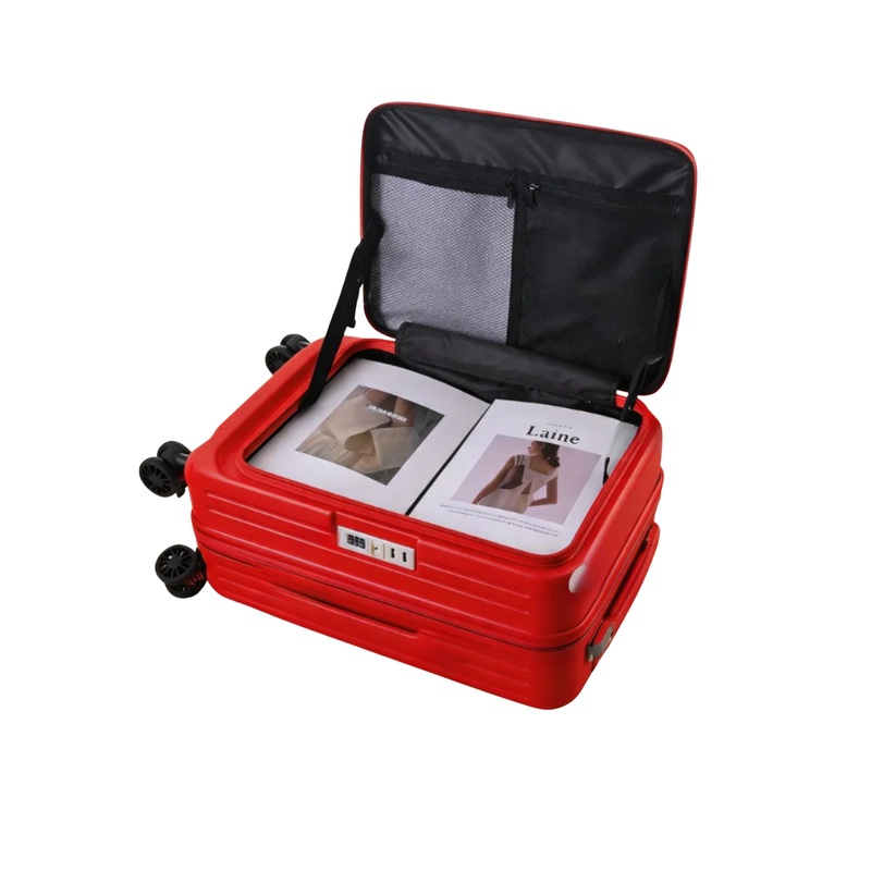 Side‑Open Expandable Suitcase – Zipper Expandable, 1/9 Split (China Red) (TR-HARD-0099)