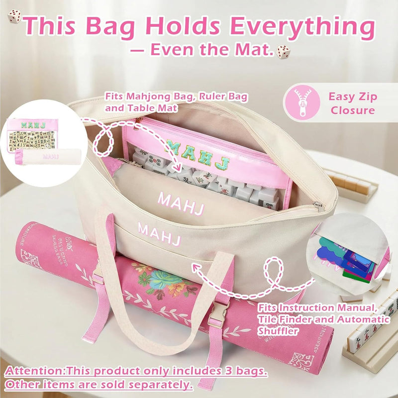 Canvas Three-Piece Mahjongg Storage Bag – Large Capacity, Travel & Cosmetic Bag (Purple) (MJ-CP-0007)