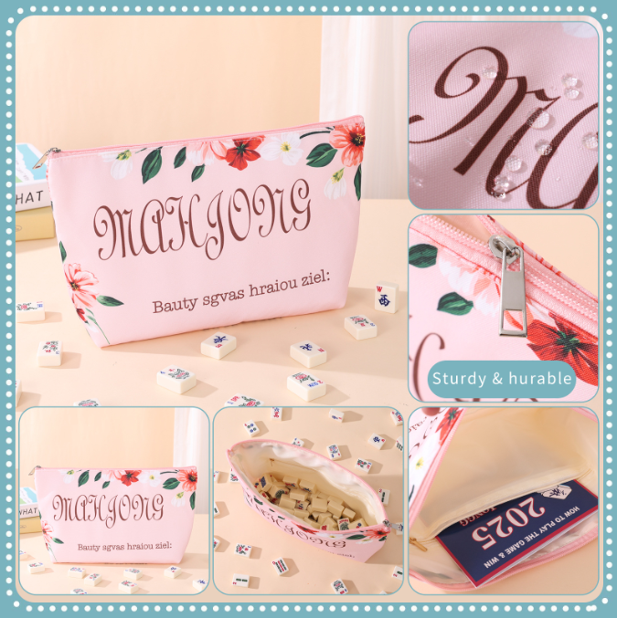 Retro Flower Stamen Waterproof Portable Mahjongg Storage Bag – Pink (MJ-CP-0010)