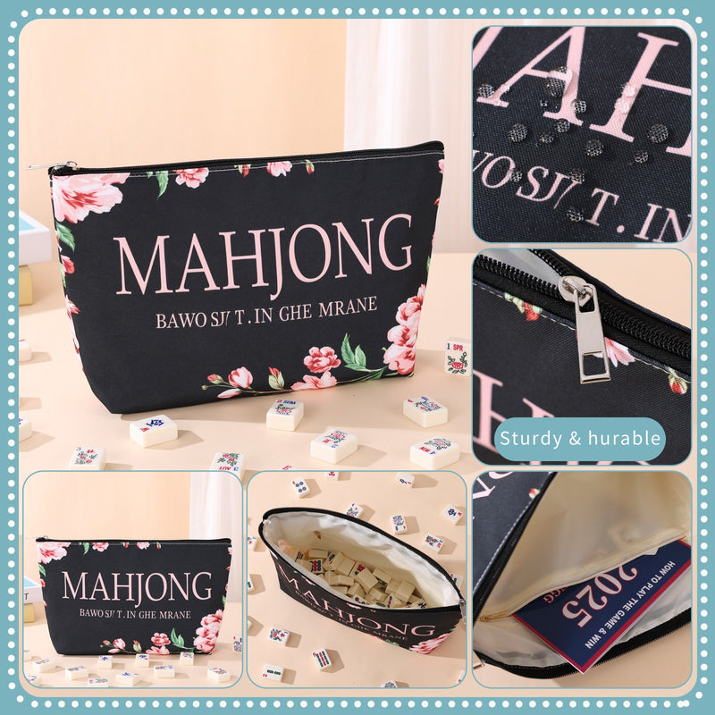 Retro Flower Stamen Waterproof Portable Mahjongg Storage Bag – Black (MJ-CP-0009)