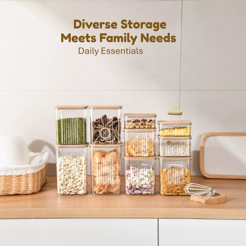 Square Sealed Plastic Storage Jars – Bamboo Lids, Clear Food Containers (HK-FS-0002)
