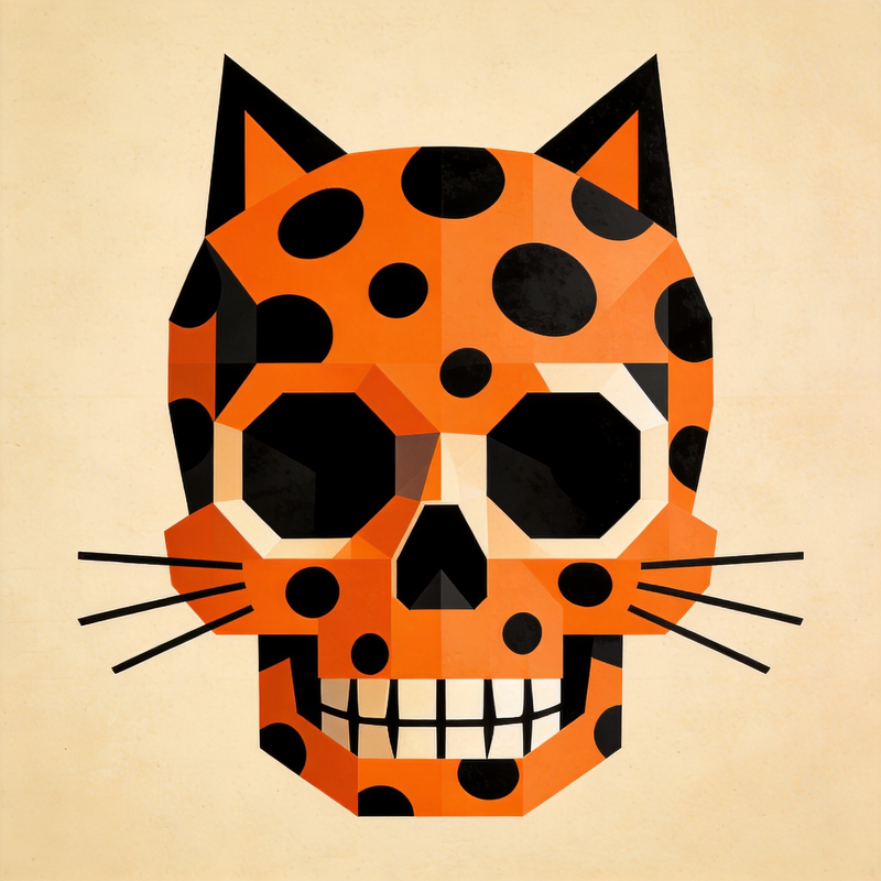 Low-Poly Leopard Skull Mahjongg Mat – Geometric Halloween Decor (MJ-MT-HW-0004)