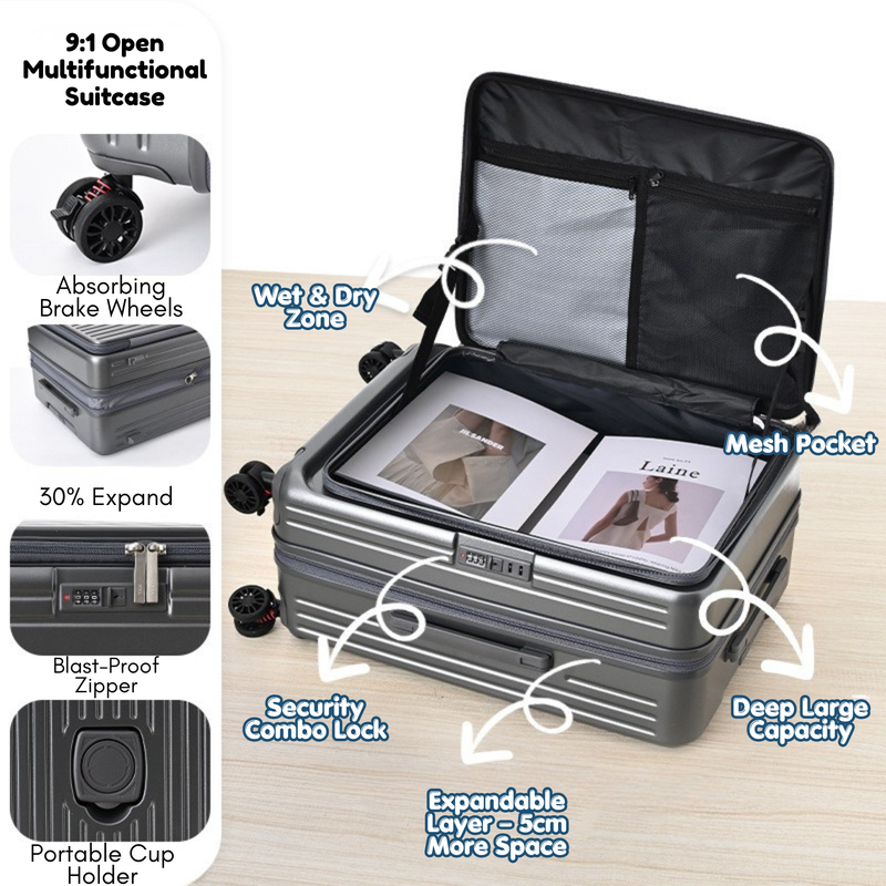 Side‑Open Expandable Suitcase – Zipper Expandable, 1/9 Split (Pearl Gray) (TR-HARD-0093)