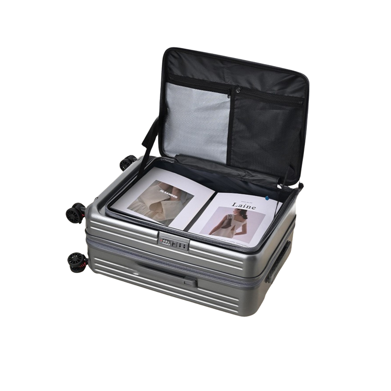 Side‑Open Expandable Suitcase – Zipper Expandable, 1/9 Split (Pearl Gray) (TR-HARD-0093)
