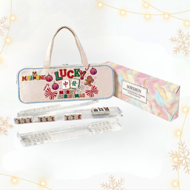 American‑Style Mahjongg Set – Foldable Rack+Pusher, Gift Box, Canvas Carrying Bag (Random Unit Color) (MJ-CP-0013)