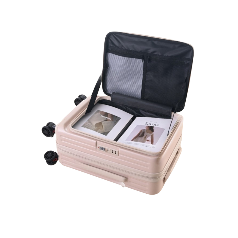 Side‑Open Expandable Suitcase – Zipper Expandable, 1/9 Split (Milk Tea) (TR-HARD-0092)