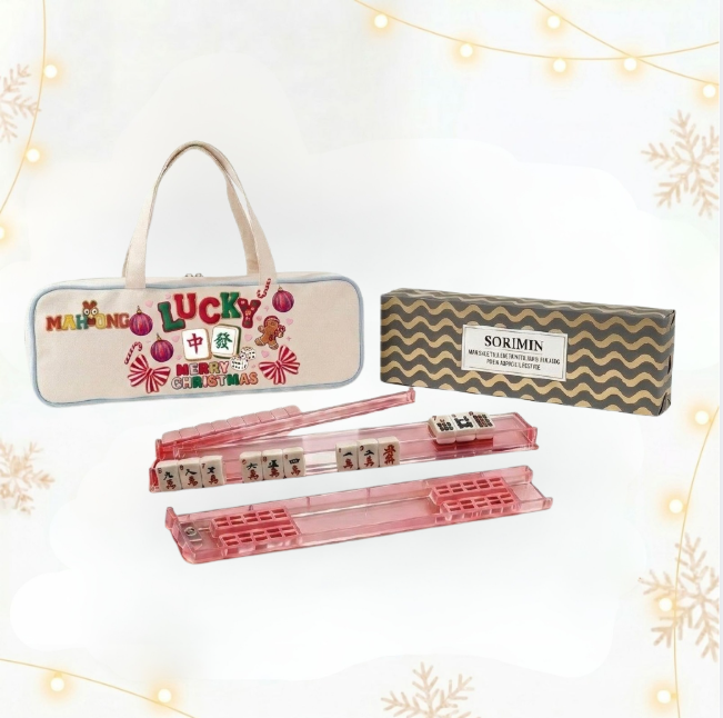 American‑Style Mahjongg Set – Foldable Rack+Pusher, Gift Box, Canvas Carrying Bag (Random Unit Color) (MJ-CP-0013)