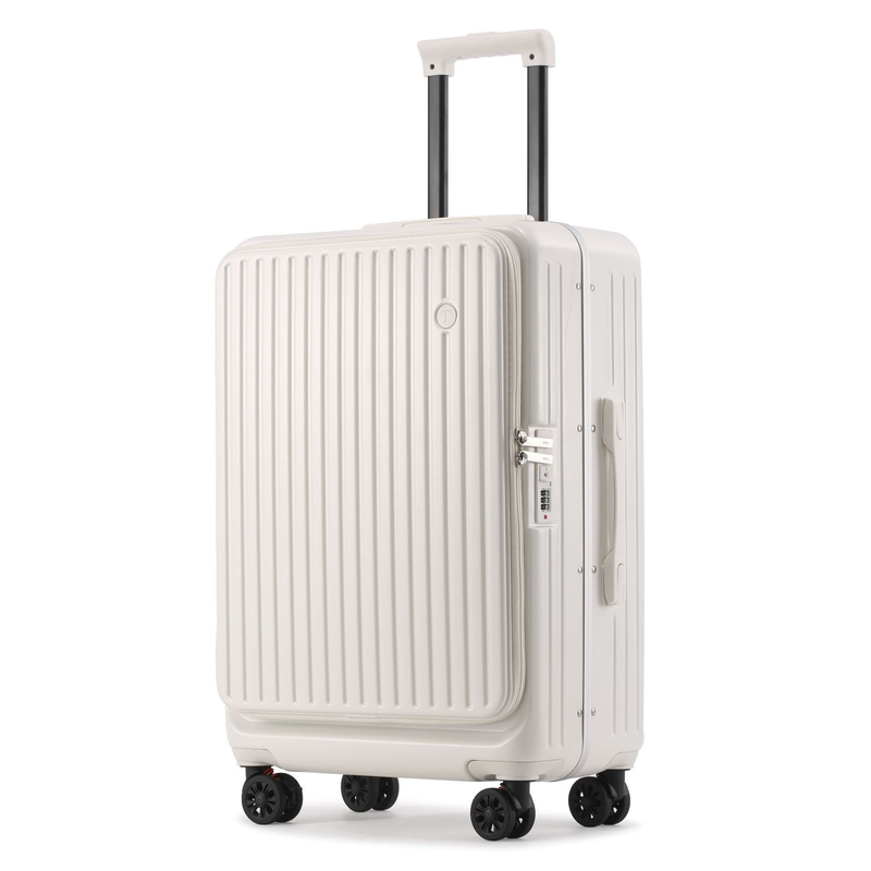 Side‑Open Suitcase – Aluminum Frame, Non‑Expandable, 1/9 Split (Milky White) (TR-HARD-0087)