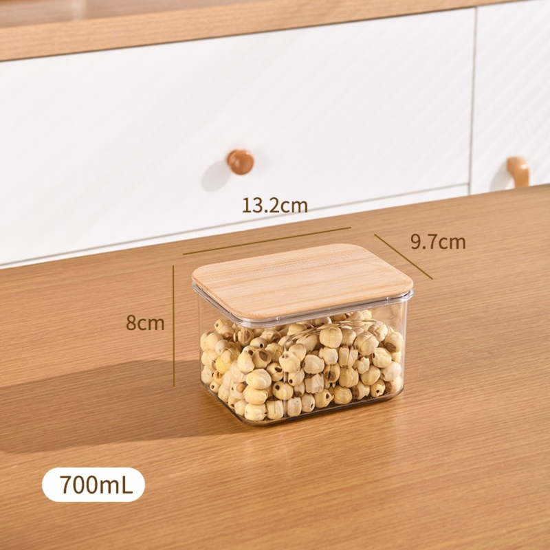 Square Sealed Plastic Storage Jars – Bamboo Lids, Clear Food Containers (HK-FS-0002)