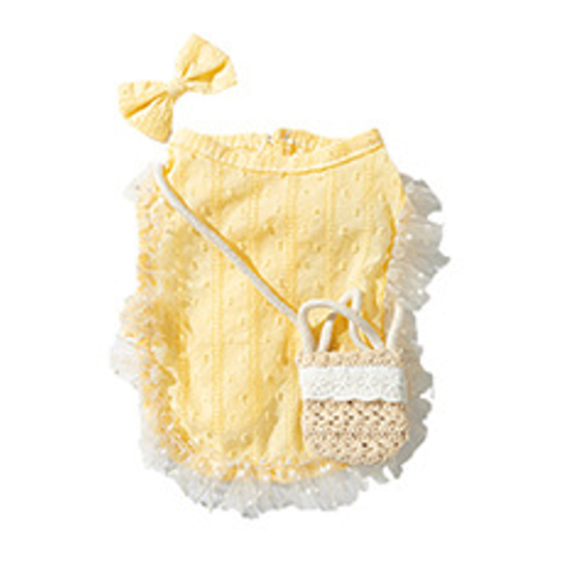 Country Crossbody Vest with Lace – Spring/Summer Pet Clothes, Includes Hair Clip & Bag (PC-PCS-0012)