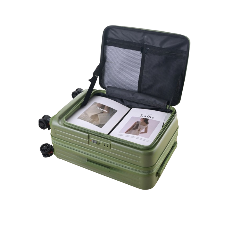 Side‑Open Expandable Suitcase – Zipper Expandable, 1/9 Split (Army Green) (TR-HARD-0095)