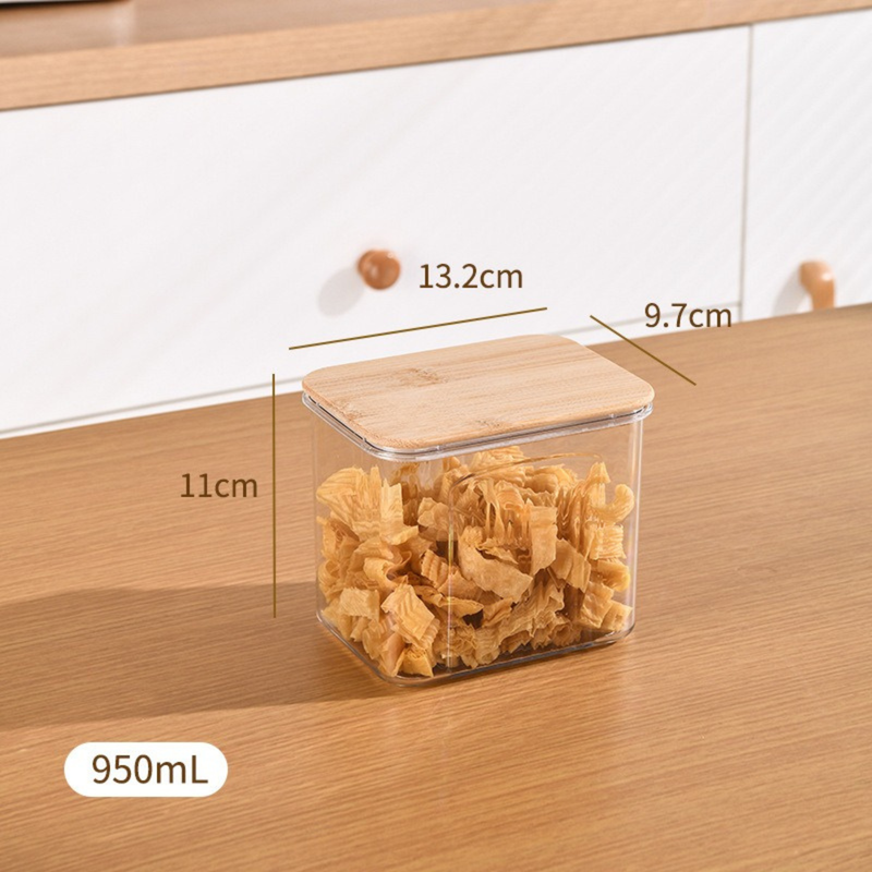 Square Sealed Plastic Storage Jars – Bamboo Lids, Clear Food Containers (HK-FS-0002)