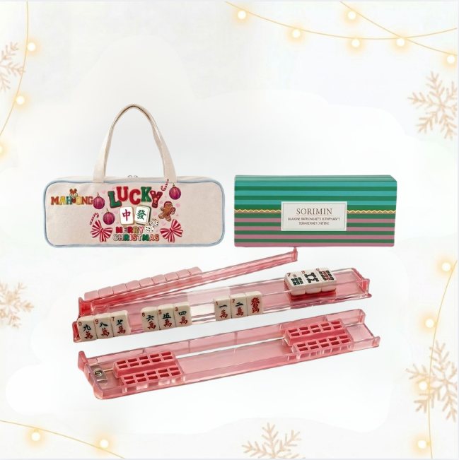 American‑Style Mahjongg Set – Foldable Rack+Pusher, Gift Box, Canvas Carrying Bag (Random Unit Color) (MJ-CP-0013)