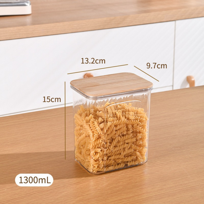Square Sealed Plastic Storage Jars – Bamboo Lids, Clear Food Containers (HK-FS-0002)