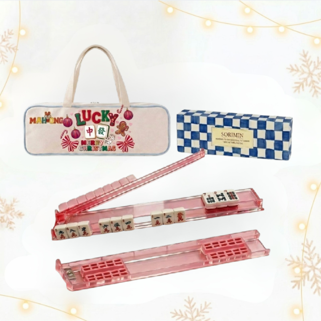 American‑Style Mahjongg Set – Foldable Rack+Pusher, Gift Box, Canvas Carrying Bag (Random Unit Color) (MJ-CP-0013)