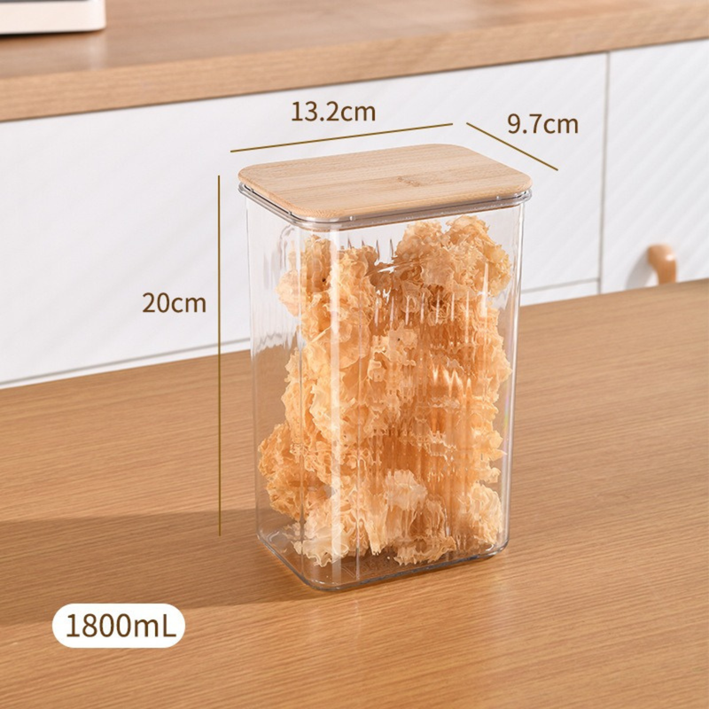 Square Sealed Plastic Storage Jars – Bamboo Lids, Clear Food Containers (HK-FS-0002)