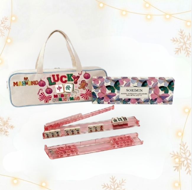 American‑Style Mahjongg Set – Foldable Rack+Pusher, Gift Box, Canvas Carrying Bag (Random Unit Color) (MJ-CP-0013)