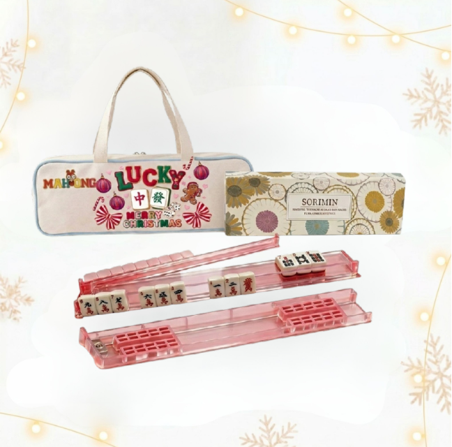 American‑Style Mahjongg Set – Foldable Rack+Pusher, Gift Box, Canvas Carrying Bag (Random Unit Color) (MJ-CP-0013)
