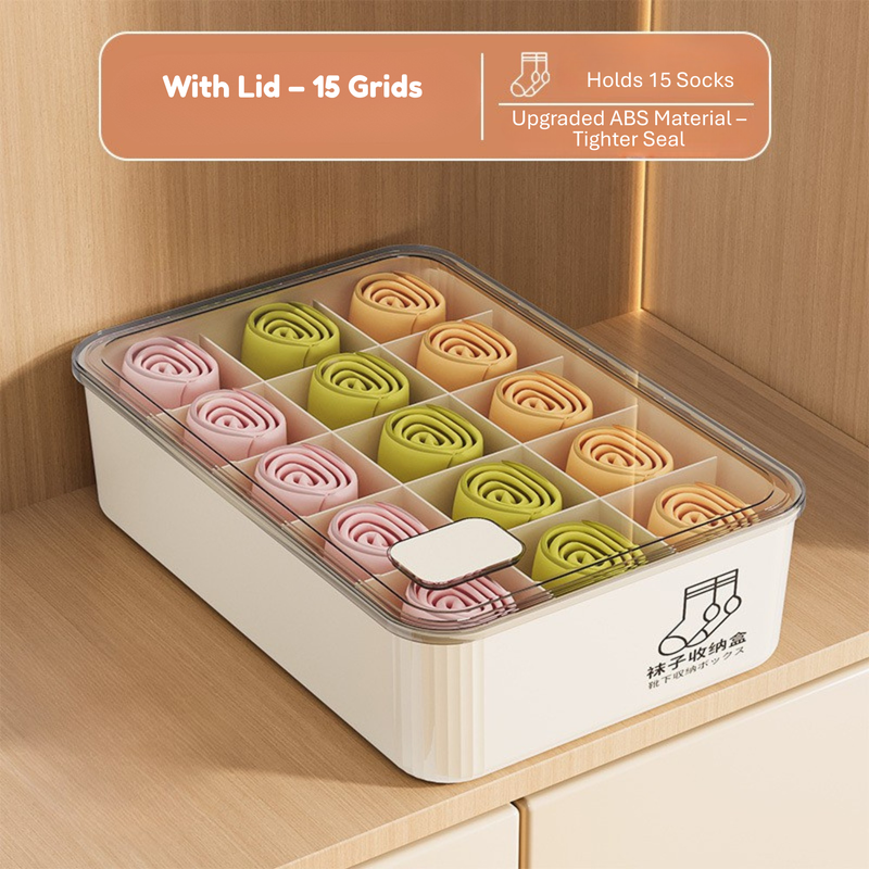 Household Underwear Storage Box – Dustproof with Lid, Compartment Organizer for Socks & Bras (HS-BO-0005)