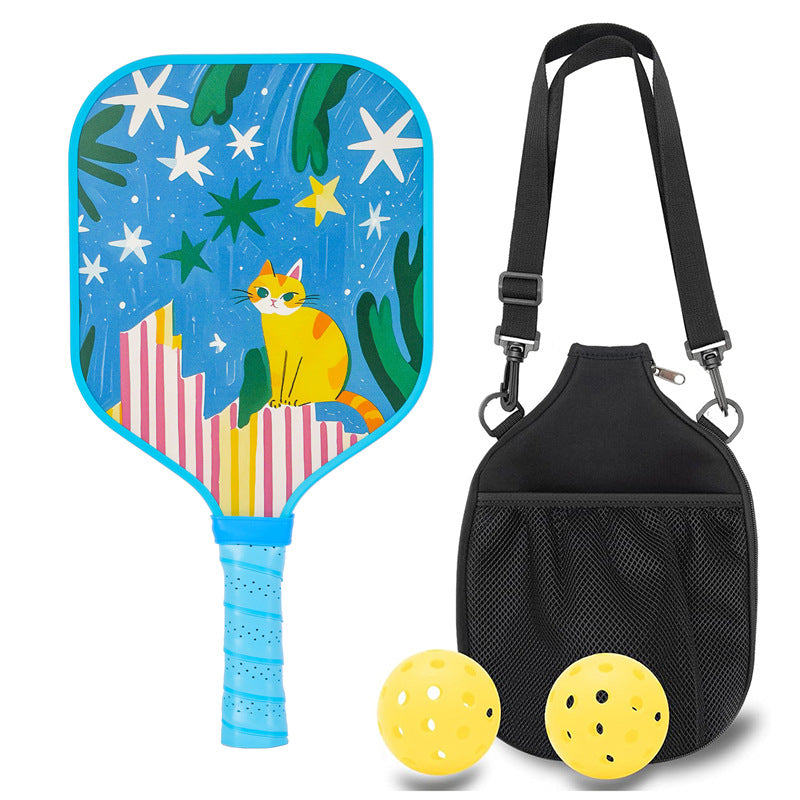 Kids Pickleball Paddle – Fiberglass Material with Yellow Cartoon Cat Pattern Design (PCR-0016)