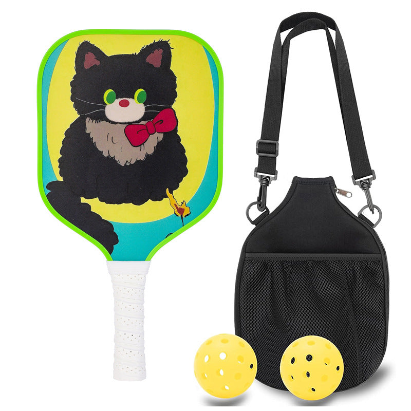 Bow Tie Black Cat Pickleball Paddle – Playful Fiberglass for Kids (PCR-0028)