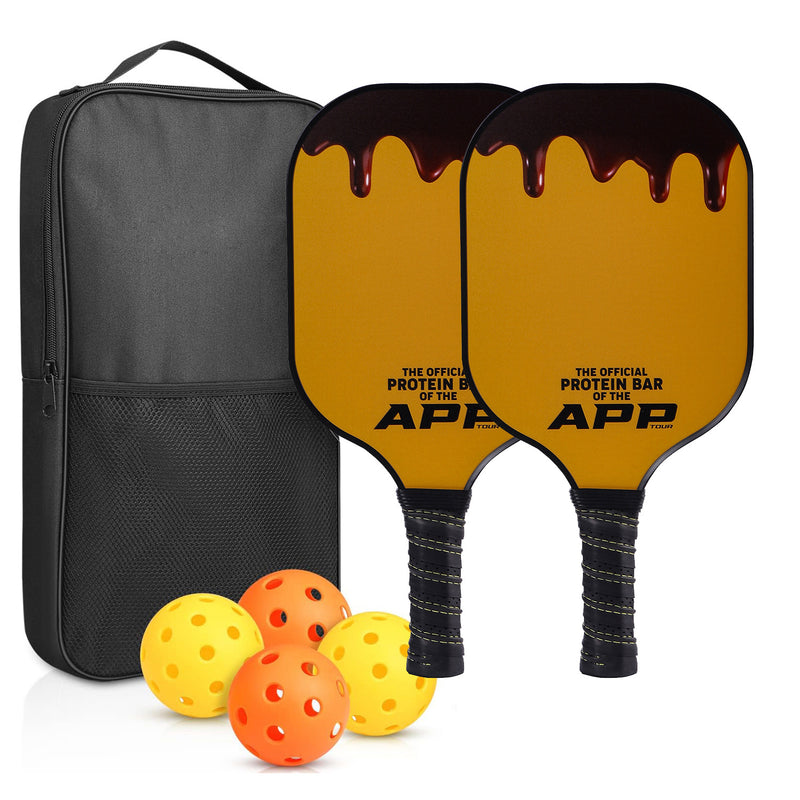 Yellow Melting Chocolate Design Pickleball Paddle Set – Includes 2 Paddles + 4 Balls + Storage Bag (PKR-0020)