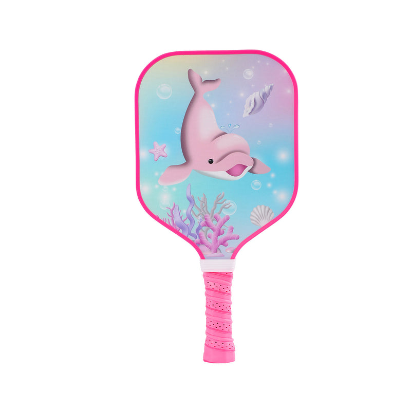 Kids Pickleball Paddle – Fiberglass Material with Pink Dolphin Pattern Design (PCR-0009)
