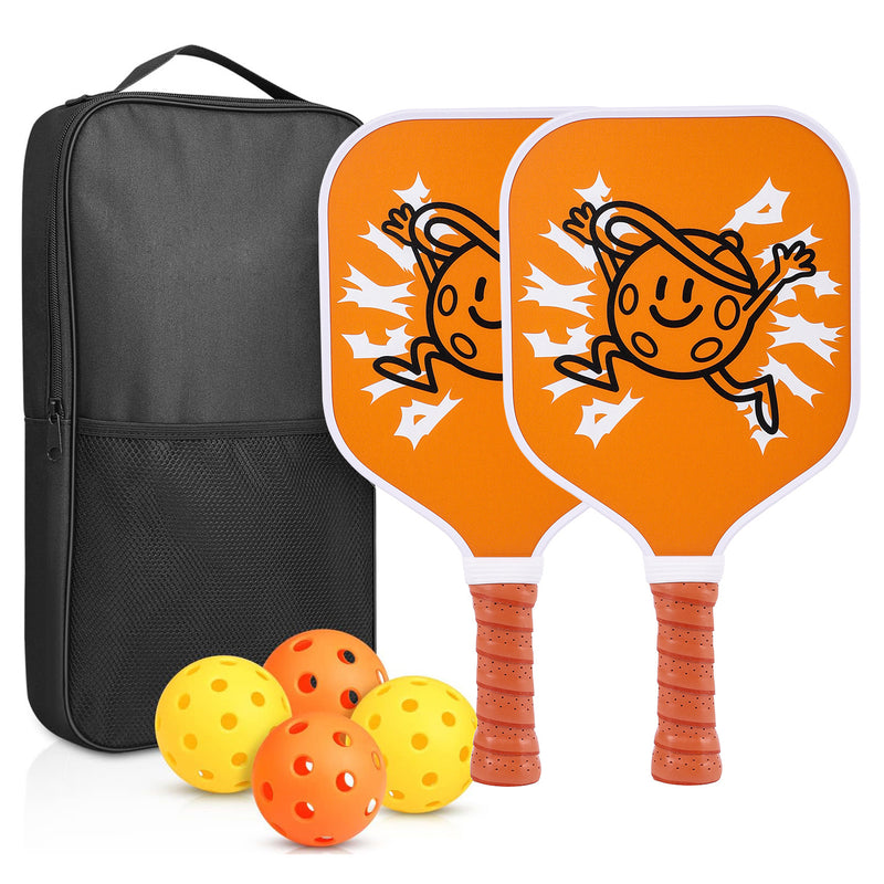 Kids Pickleball Paddle – Fiberglass Material with Cartoon Orange Little Man Pattern Design (PCR-0006)