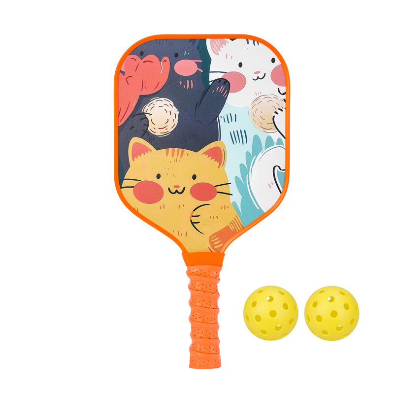 Smiling Orange Cat Pickleball Paddle – Colorful Fiberglass for Kids (PCR-0027)