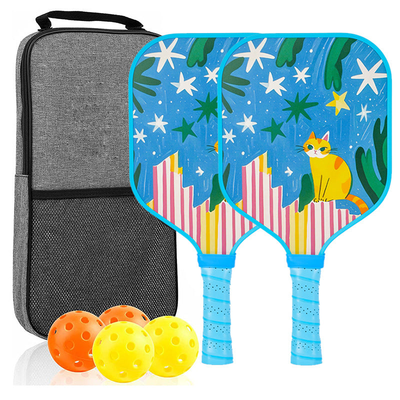 Kids Pickleball Paddle – Fiberglass Material with Yellow Cartoon Cat Pattern Design (PCR-0016)