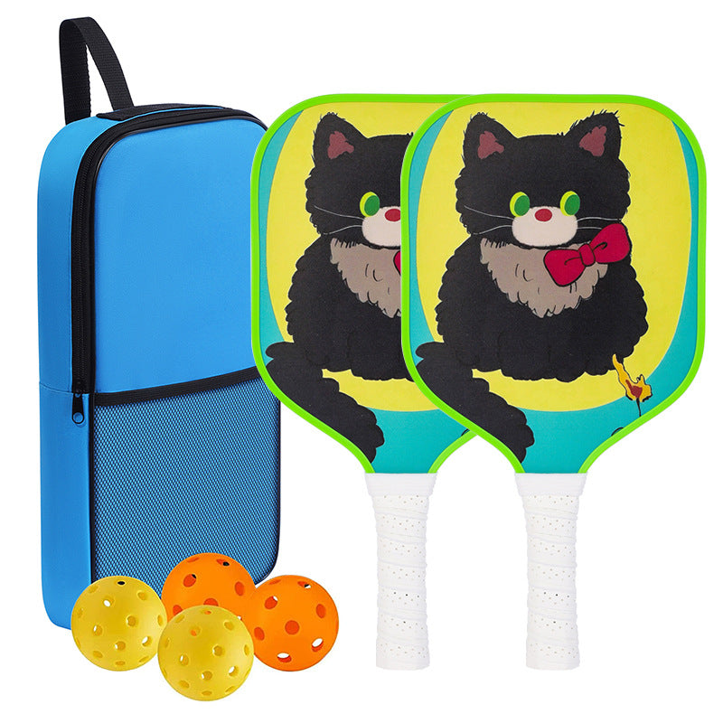 Bow Tie Black Cat Pickleball Paddle – Playful Fiberglass for Kids (PCR-0028)