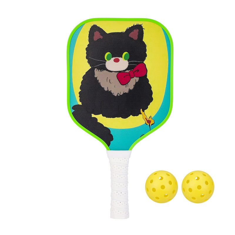 Bow Tie Black Cat Pickleball Paddle – Playful Fiberglass for Kids (PCR-0028)