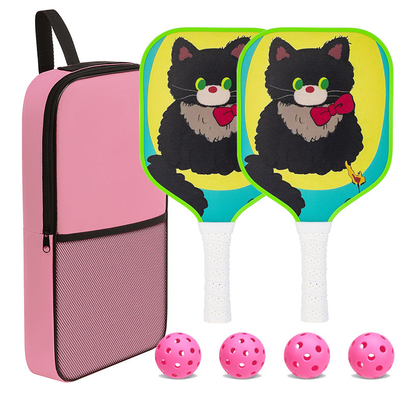 Bow Tie Black Cat Pickleball Paddle – Playful Fiberglass for Kids (PCR-0028)