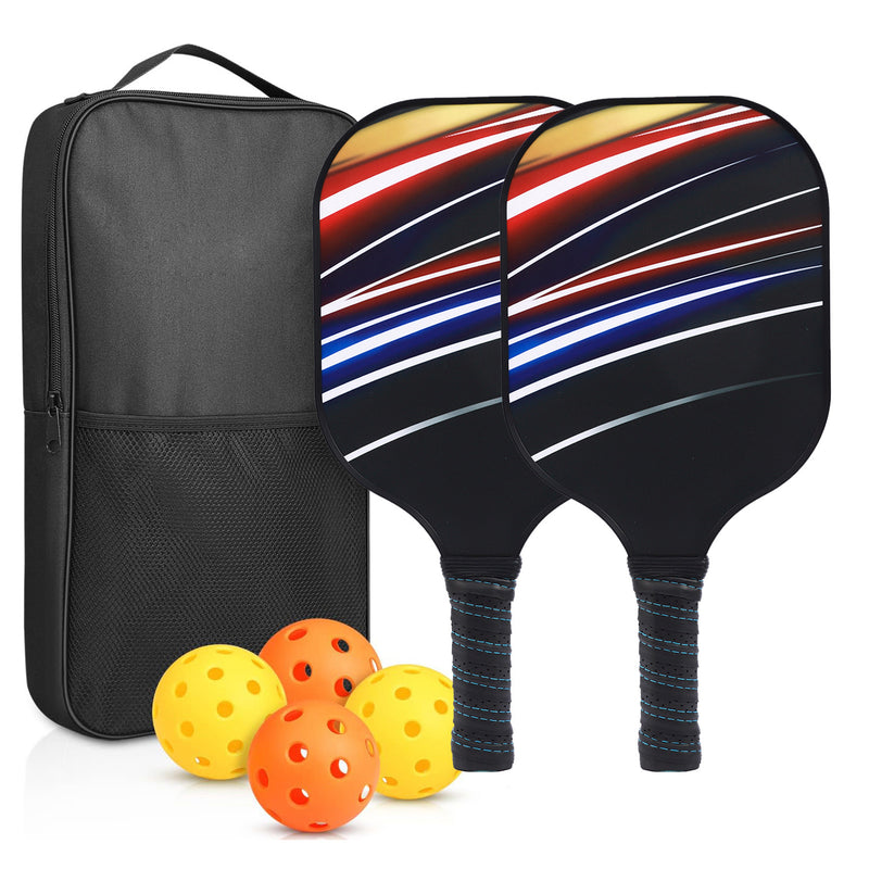 Black Background Multi‑Color Stripe Design Fiberglass Pickleball Paddle – Stylish Casual Choice (PKR-0013)