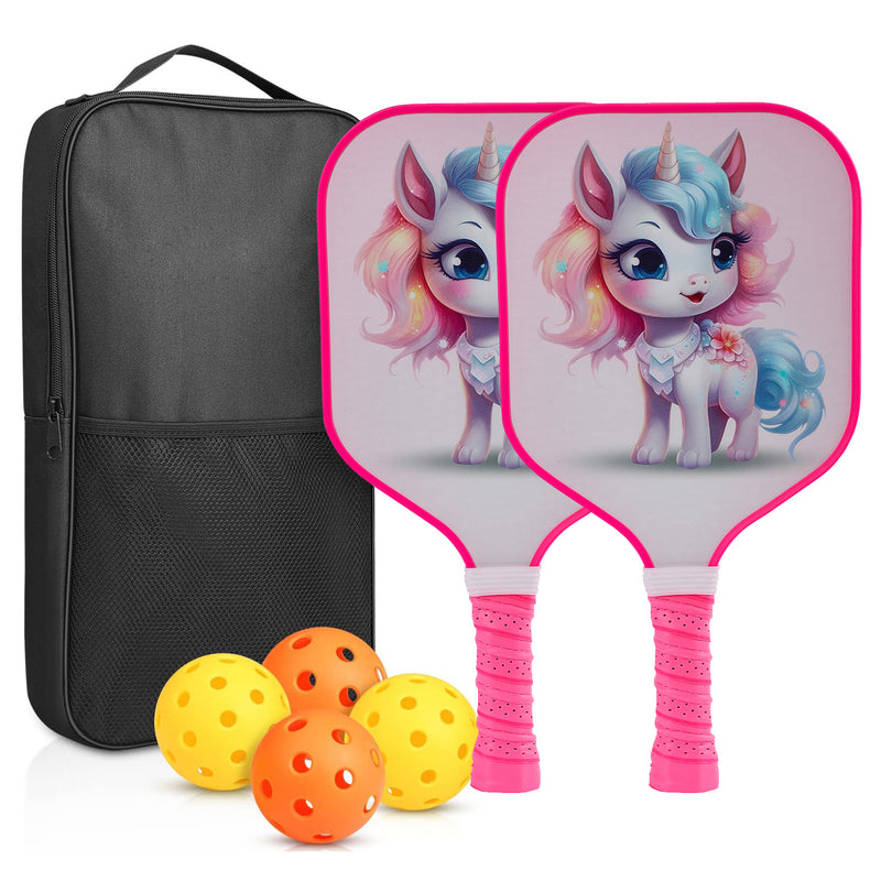 Kids Pickleball Paddle – Fiberglass Material with Cute Cartoon Unicorn Pattern Design (PCR-0010)