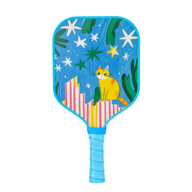 Kids Pickleball Paddle – Fiberglass Material with Yellow Cartoon Cat Pattern Design (PCR-0016)