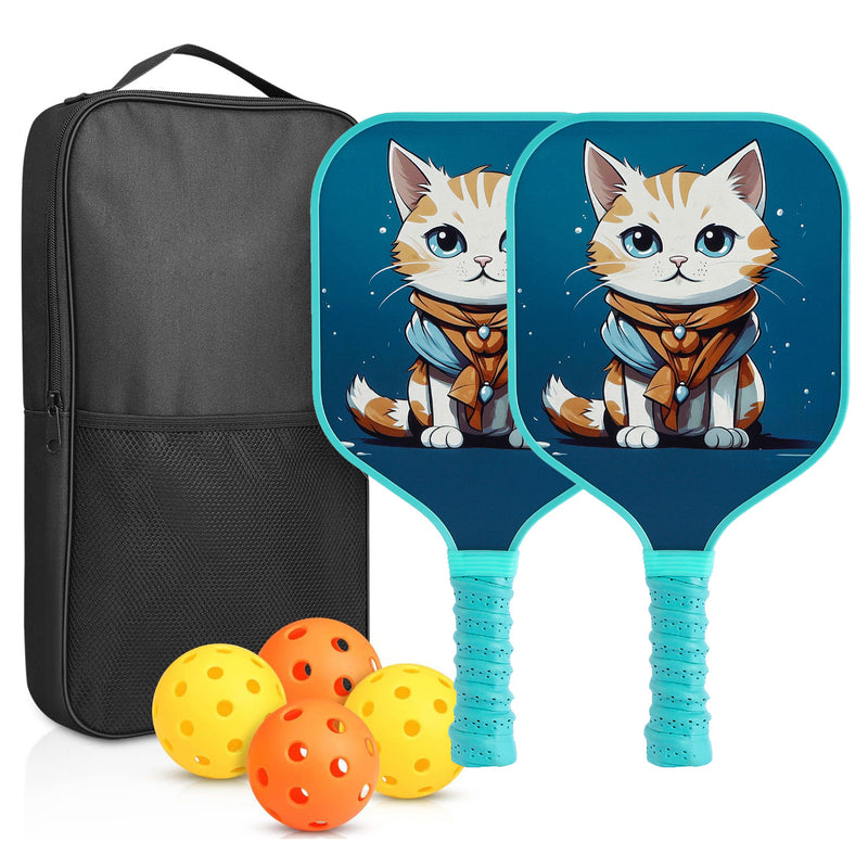 Kids Pickleball Paddle – Fiberglass Material with Chubby Tabby Cat Pattern Design (PCR-0012)