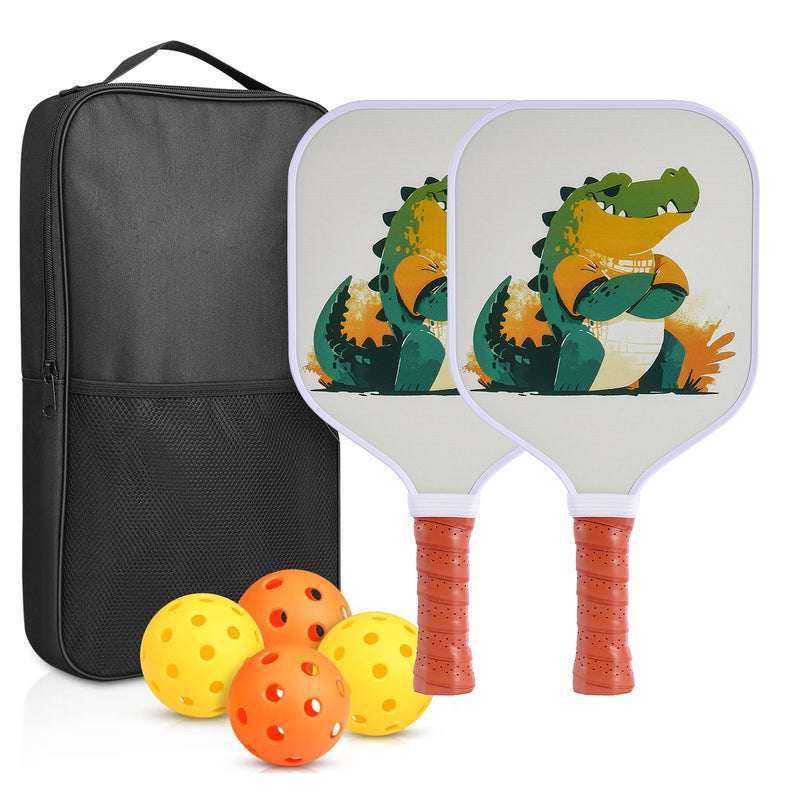 Kids Pickleball Paddle – Fiberglass Material with Cartoon Alligator Pattern Design (PCR-0008)
