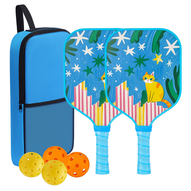 Kids Pickleball Paddle – Fiberglass Material with Yellow Cartoon Cat Pattern Design (PCR-0016)