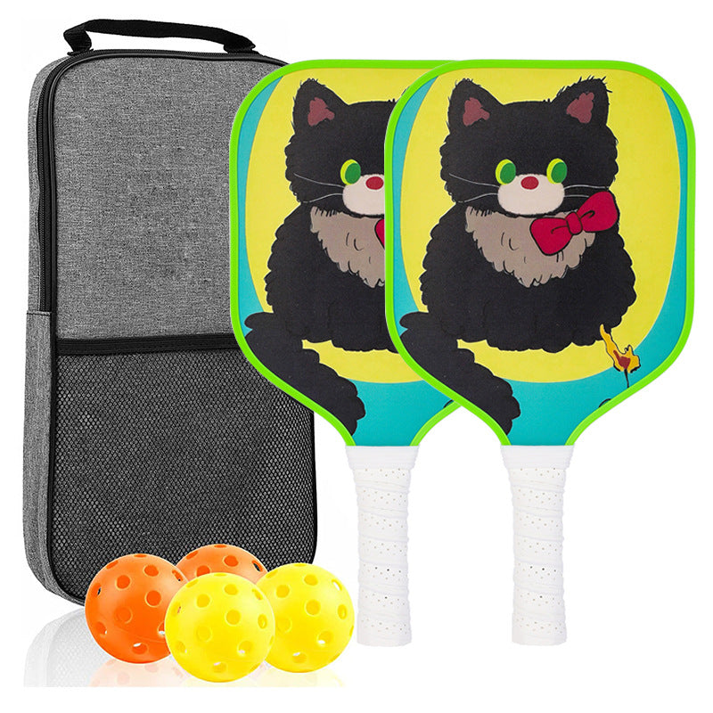 Bow Tie Black Cat Pickleball Paddle – Playful Fiberglass for Kids (PCR-0028)